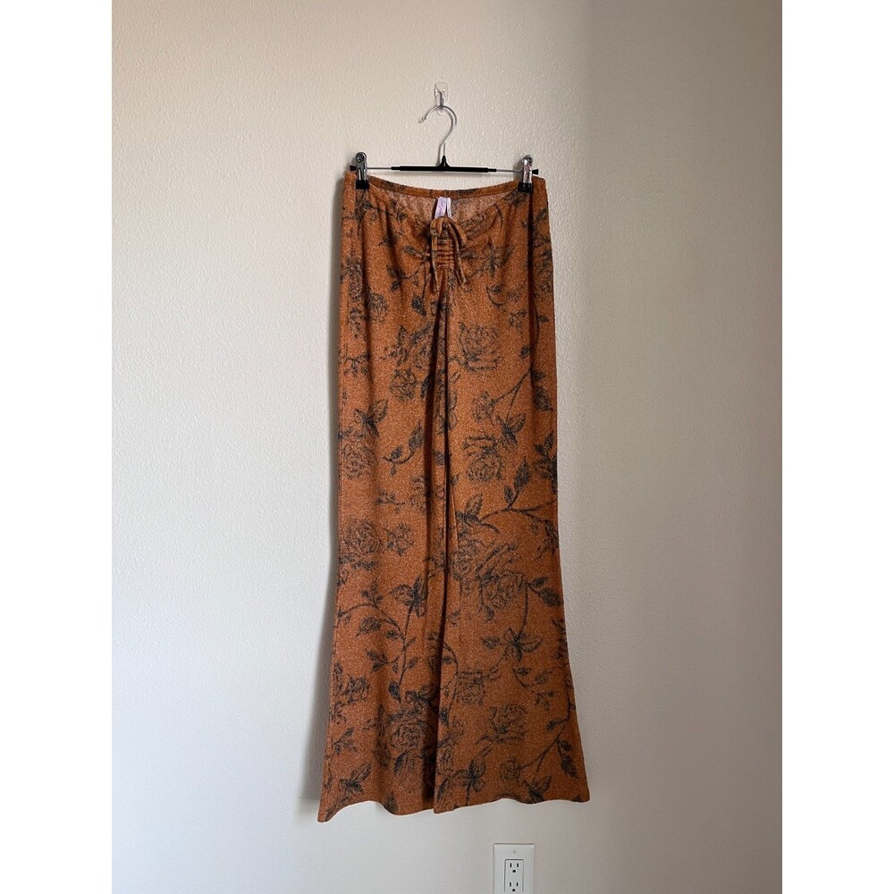 Out From Under Floral Jasper Fuzzy Flare Pant in Brown Size SMALL